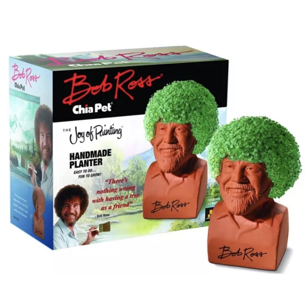 Chia Pet Bob Ross With Seed Pack, Decorative Pottery Planter, Easy Fun To Grow